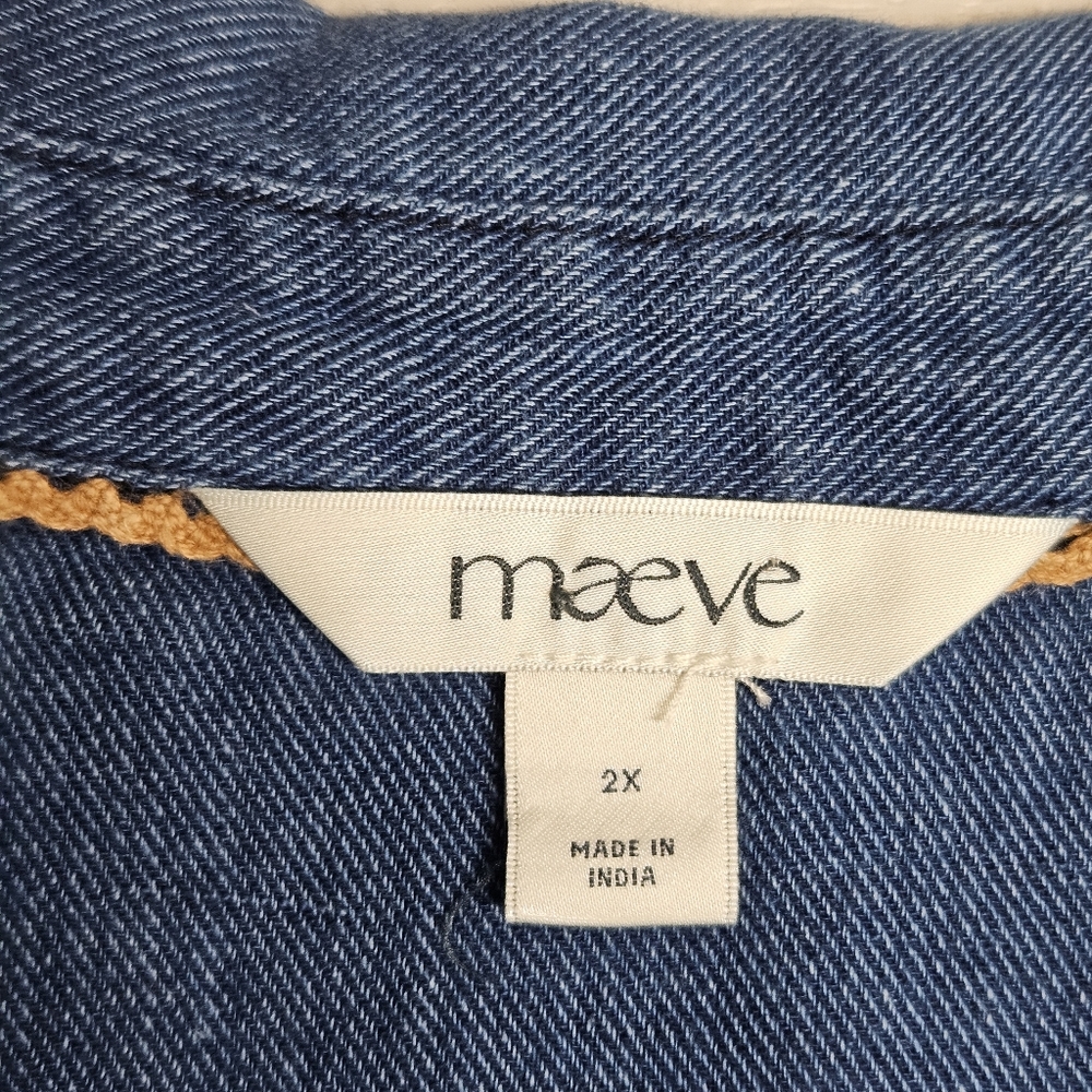 Maeve Leandra Shirred Yoke Mini Dress Size 2X Denim Button Down Ruffle Sleeves - Picture 2 of 15